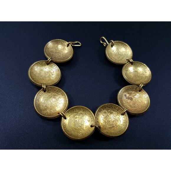 Vintage 1970s Peruvian Coin Bracelet Signed Dated Coins 7.5 Inch Hook Clasp - Picture 10 of 10